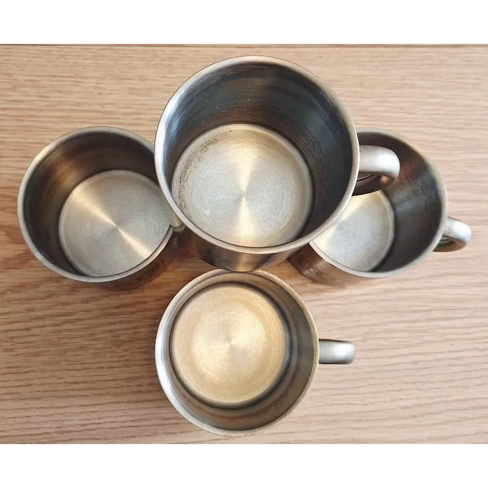 Vtg Eat Sleep Ride Motorcycle Mugs Stainless Steel Coffee Cups Marlboro Set Of 4